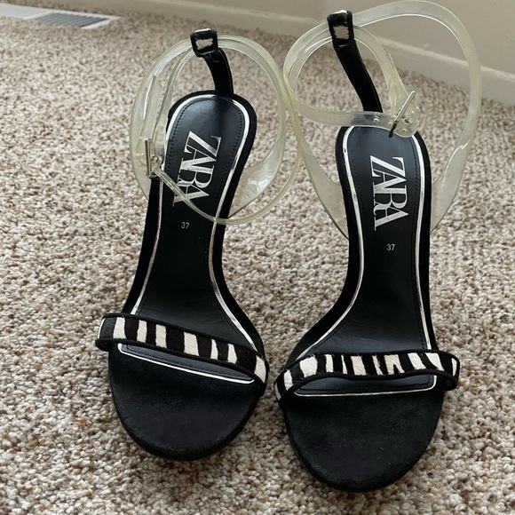 Zara Animal Print Suede Stiletto Heels Zebra European Size 37. - Picture 2 of 13